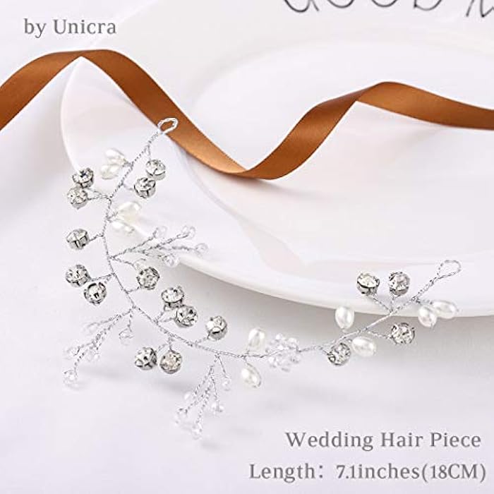 Unicra Bride Crystal Wedding Hair Vine Silver Flower Bridal Hair Piece Simple Bead Hair Accessories for Women and Girls - Image 5
